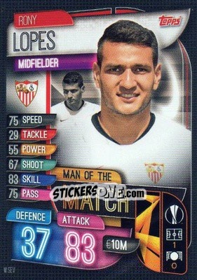 Sticker Rony Lopes - UEFA Champions League 2019-2020. Match Attax. Spain/Portugal n. M-SEV - Topps