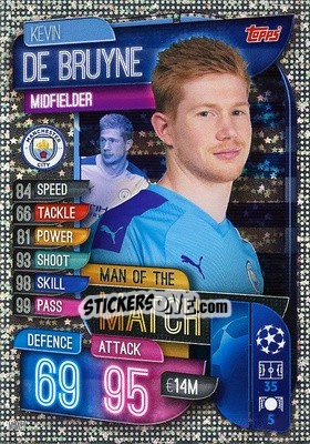 Sticker Kevin De Bruyne - UEFA Champions League 2019-2020. Match Attax. Spain/Portugal n. M-MCY - Topps
