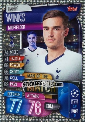 Sticker Harry Winks - UEFA Champions League 2019-2020. Match Attax. Spain/Portugal n. M-TOT - Topps