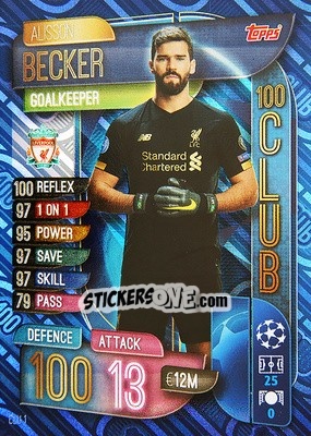 Sticker Alisson Becker - UEFA Champions League 2019-2020. Match Attax. Spain/Portugal n. CLU1 - Topps