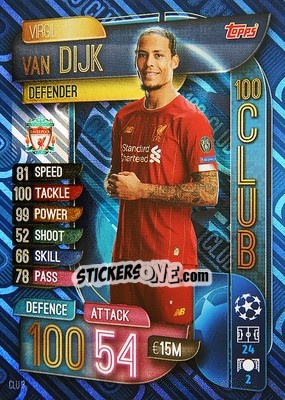 Sticker Virgil van Dijk - UEFA Champions League 2019-2020. Match Attax. Spain/Portugal n. CLU3 - Topps