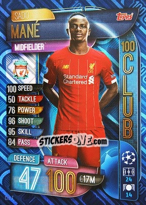 Sticker Sadio Mané - UEFA Champions League 2019-2020. Match Attax. Spain/Portugal n. CLU7 - Topps