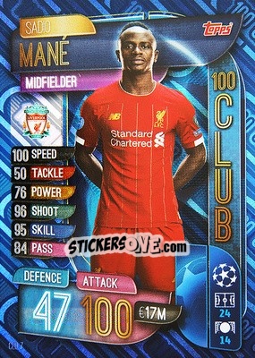 Figurina Sadio Mané - UEFA Champions League 2019-2020. Match Attax. Spain/Portugal - Topps