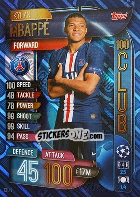 Sticker Kylian Mbappé - UEFA Champions League 2019-2020. Match Attax. Spain/Portugal n. CLU9 - Topps