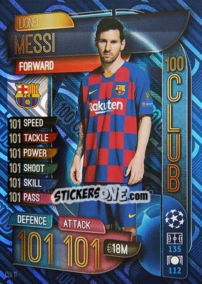 Sticker Lionel Messi - UEFA Champions League 2019-2020. Match Attax. Spain/Portugal n. CLU11 - Topps