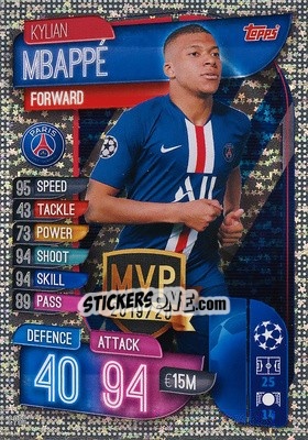 Sticker Kylian Mbappé - UEFA Champions League 2019-2020. Match Attax. Spain/Portugal n. C-PSG - Topps