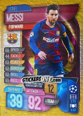 Sticker Lionel Messi - UEFA Champions League 2019-2020. Match Attax. Spain/Portugal n. RH1 - Topps