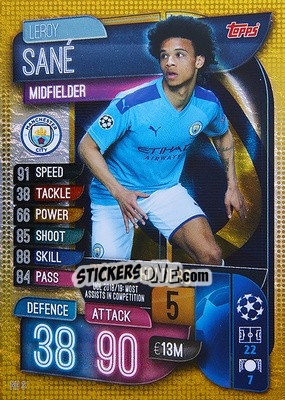 Sticker Leroy Sané - UEFA Champions League 2019-2020. Match Attax. Spain/Portugal n. RH3 - Topps