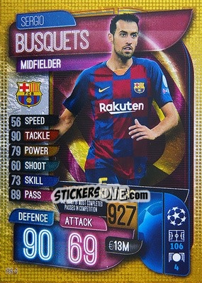 Sticker Sergio Busquets - UEFA Champions League 2019-2020. Match Attax. Spain/Portugal n. RH4 - Topps