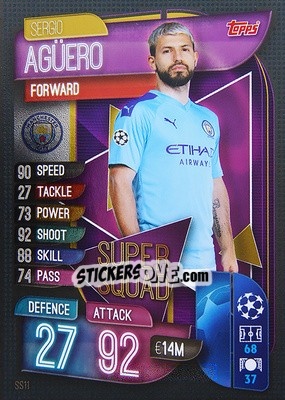 Sticker Sergio Agüero - UEFA Champions League 2019-2020. Match Attax. Spain/Portugal n. SS11 - Topps