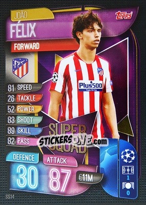 Sticker João Félix - UEFA Champions League 2019-2020. Match Attax. Spain/Portugal n. SS14 - Topps