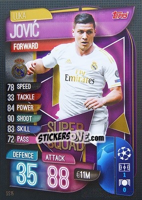 Sticker Luka Jovic - UEFA Champions League 2019-2020. Match Attax. Spain/Portugal n. SS15 - Topps