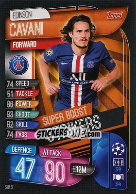Sticker Edinson Cavani - UEFA Champions League 2019-2020. Match Attax. Spain/Portugal n. SBI9 - Topps