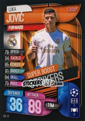 Sticker Luka Jovic - UEFA Champions League 2019-2020. Match Attax. Spain/Portugal n. SBI14 - Topps