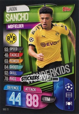 Sticker Jadon Sancho - UEFA Champions League 2019-2020. Match Attax. Spain/Portugal n. WKI11 - Topps