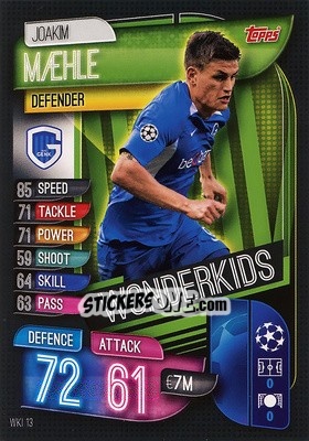 Sticker Joakim Mæhle - UEFA Champions League 2019-2020. Match Attax. Spain/Portugal n. WKI13 - Topps