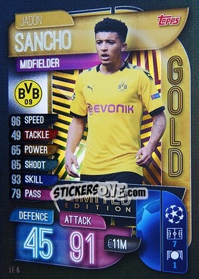 Sticker Jadon Sancho - UEFA Champions League 2019-2020. Match Attax. Spain/Portugal n. LE6 - Topps