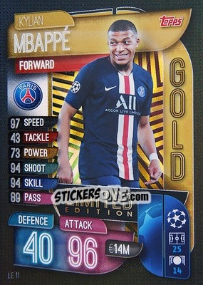 Sticker Kylian Mbappé - UEFA Champions League 2019-2020. Match Attax. Spain/Portugal n. LE11 - Topps