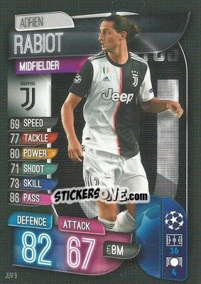 Sticker Adrien Rabiot - UEFA Champions League 2019-2020. Match Attax. Italy n. JUV9 - Topps