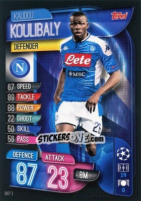Sticker Kalidou Koulibaly - UEFA Champions League 2019-2020. Match Attax. Italy n. NAP3 - Topps