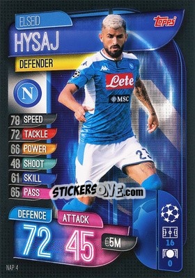 Sticker Elseid Hysaj - UEFA Champions League 2019-2020. Match Attax. Italy n. NAP4 - Topps