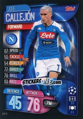 Sticker José Callejón - UEFA Champions League 2019-2020. Match Attax. Italy n. NAP9 - Topps