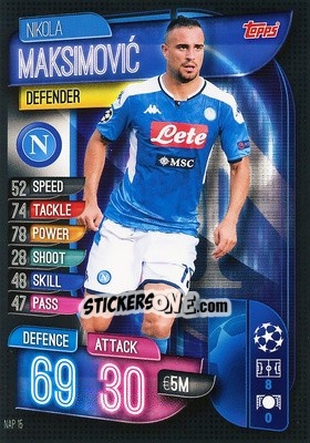 Sticker Nikola Maksimovic - UEFA Champions League 2019-2020. Match Attax. Italy n. NAP15 - Topps