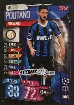 Sticker Matteo Politano - UEFA Champions League 2019-2020. Match Attax. Italy n. INT17 - Topps