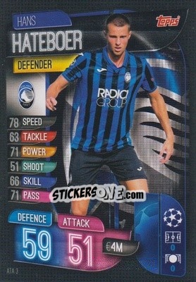 Sticker Hans Hateboer - UEFA Champions League 2019-2020. Match Attax. Italy n. ATA3 - Topps
