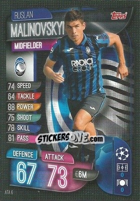 Sticker Ruslan Malinovskyi - UEFA Champions League 2019-2020. Match Attax. Italy n. ATA6 - Topps