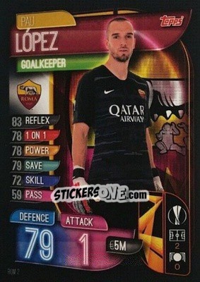 Figurina Pau López - UEFA Champions League 2019-2020. Match Attax. Italy - Topps