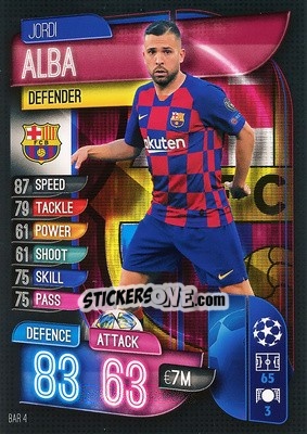Sticker Jordi Alba - UEFA Champions League 2019-2020. Match Attax. Italy n. BAR4 - Topps