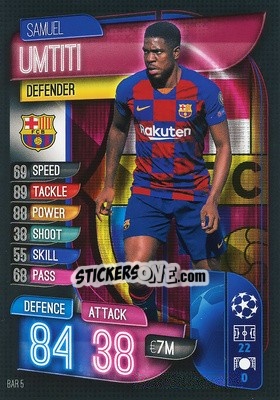 Sticker Samuel Umtiti - UEFA Champions League 2019-2020. Match Attax. Italy n. BAR5 - Topps