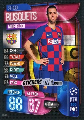 Sticker Sergio Busquets - UEFA Champions League 2019-2020. Match Attax. Italy n. BAR6 - Topps