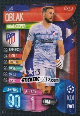 Sticker Jan Oblak - UEFA Champions League 2019-2020. Match Attax. Italy n. ATL2 - Topps