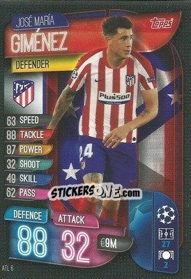 Sticker José María Giménez - UEFA Champions League 2019-2020. Match Attax. Italy n. ATL6 - Topps