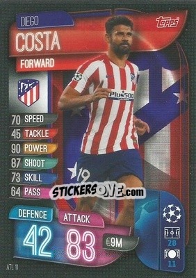 Sticker Diego Costa - UEFA Champions League 2019-2020. Match Attax. Italy n. ATL11 - Topps