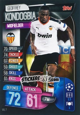 Sticker Geoffrey Kondogbia - UEFA Champions League 2019-2020. Match Attax. Italy n. VAL7 - Topps