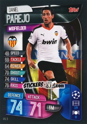 Sticker Daniel Parejo - UEFA Champions League 2019-2020. Match Attax. Italy n. VAL8 - Topps