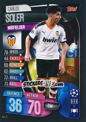Sticker Carlos Soler - UEFA Champions League 2019-2020. Match Attax. Italy n. VAL9 - Topps