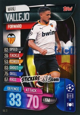 Figurina Manu Vallejo - UEFA Champions League 2019-2020. Match Attax. Italy - Topps