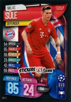 Sticker Niklas Süle - UEFA Champions League 2019-2020. Match Attax. Italy n. BAY3 - Topps