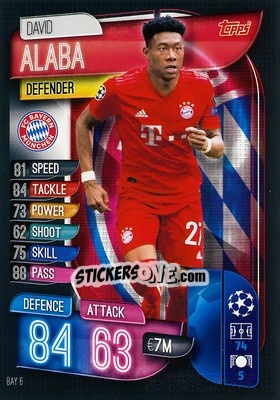 Sticker David Alaba - UEFA Champions League 2019-2020. Match Attax. Italy n. BAY6 - Topps