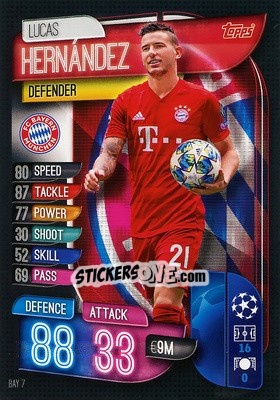 Sticker Lucas Hernández - UEFA Champions League 2019-2020. Match Attax. Italy - Topps