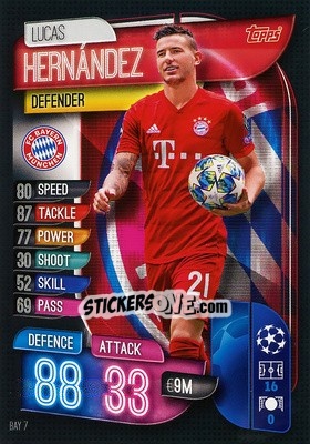 Sticker Lucas Hernández - UEFA Champions League 2019-2020. Match Attax. Italy n. BAY7 - Topps