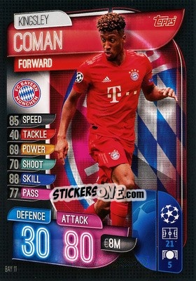 Sticker Kingsley Coman - UEFA Champions League 2019-2020. Match Attax. Italy n. BAY11 - Topps