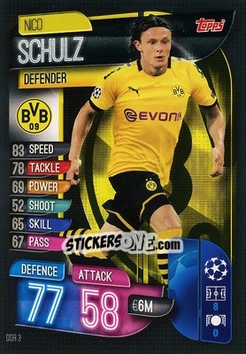 Sticker Nico Schulz - UEFA Champions League 2019-2020. Match Attax. Italy n. DOR3 - Topps