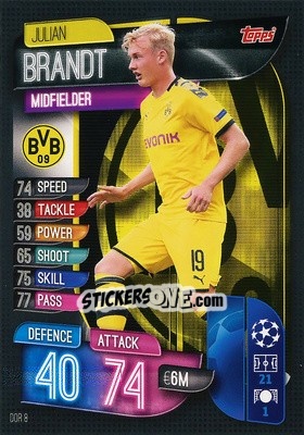 Sticker Julian Brandt - UEFA Champions League 2019-2020. Match Attax. Italy - Topps