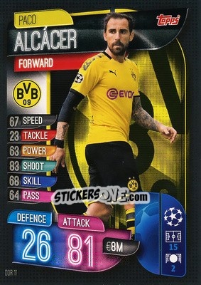 Sticker Paco Alcácer - UEFA Champions League 2019-2020. Match Attax. Italy n. DOR11 - Topps