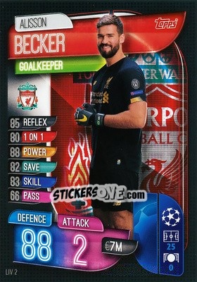 Sticker Alisson Becker - UEFA Champions League 2019-2020. Match Attax. Italy n. LIV2 - Topps